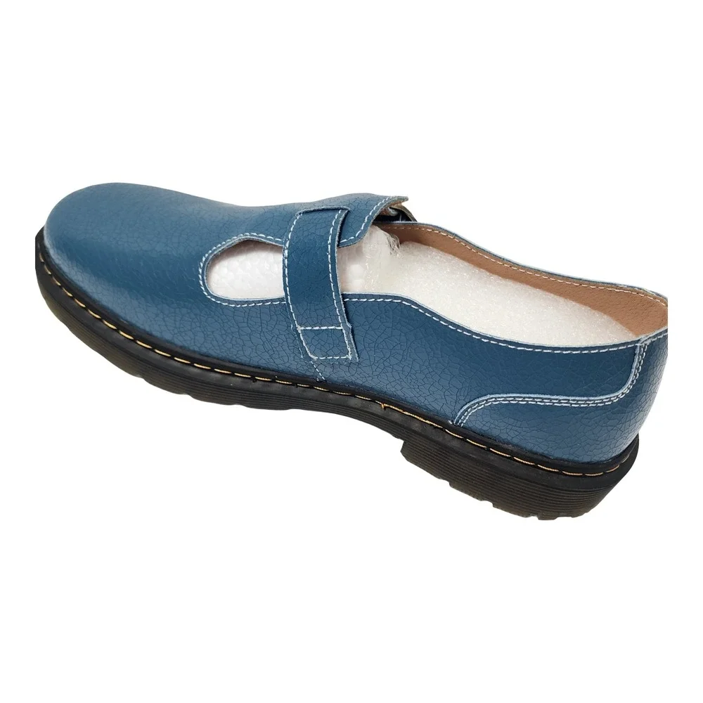 Svprsofi Blue Crackle Patent Mary Jane T-Strap Lug Sole Shoes 1105 Mens 10.5 US